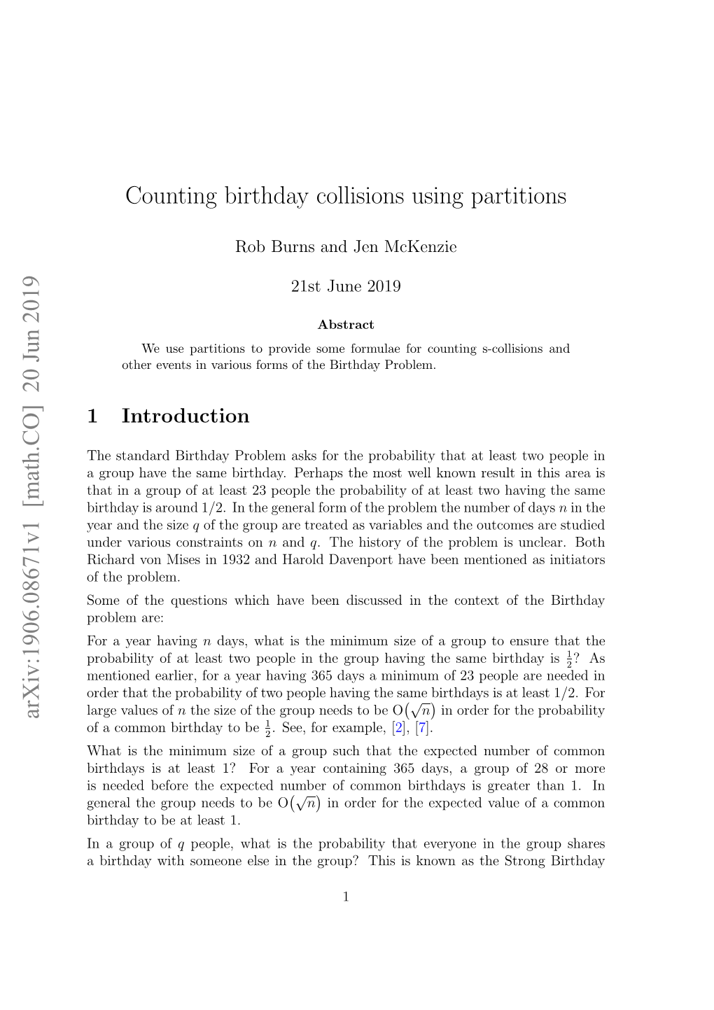 Counting Birthday Collisions Using Partitions