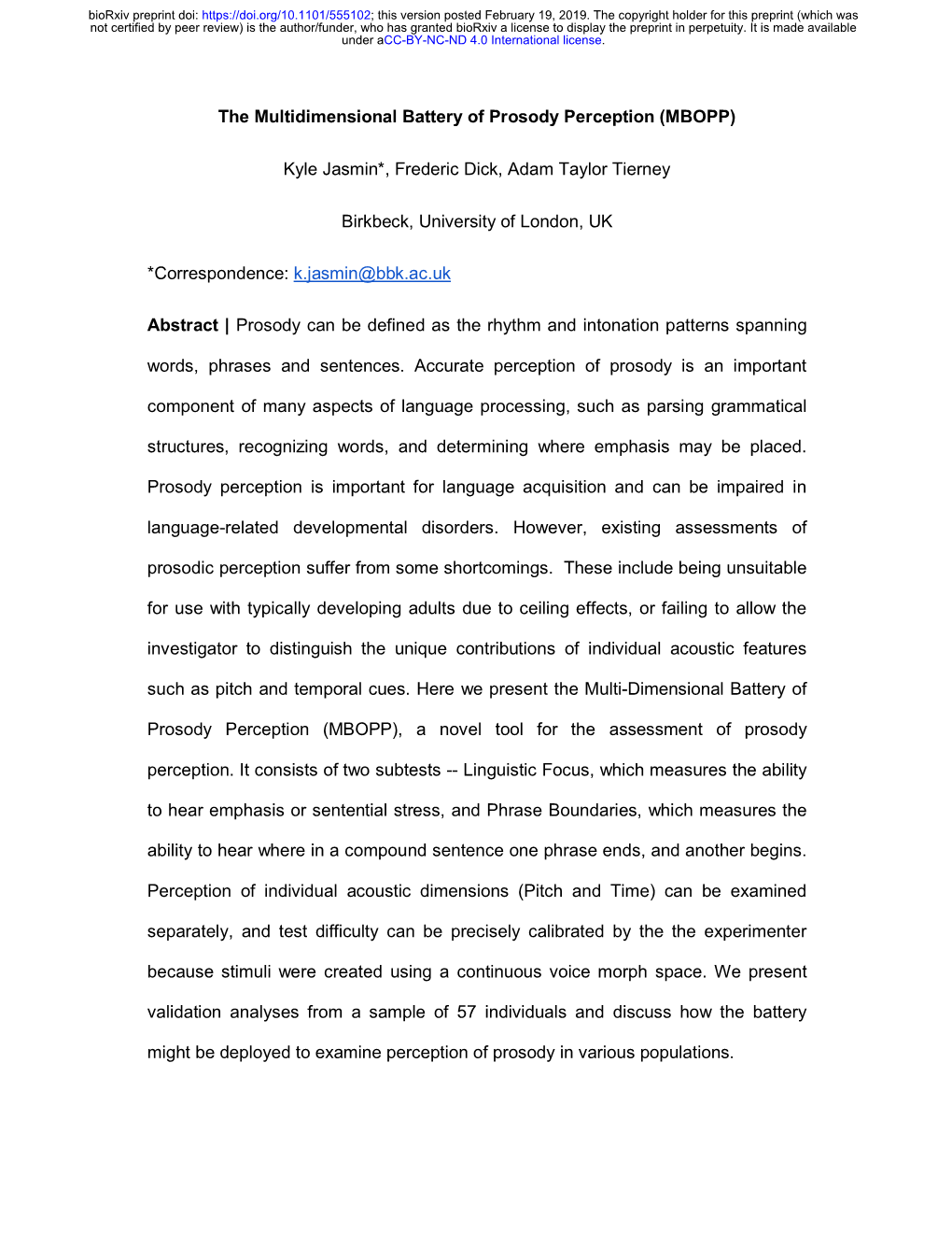 The Multidimensional Battery of Prosody Perception (MBOPP)