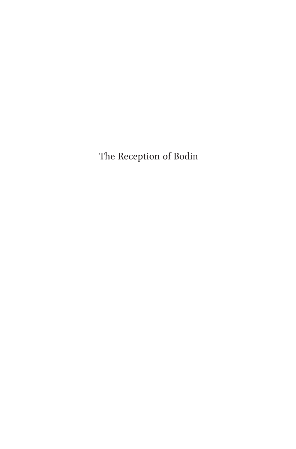 The Reception of Bodin Brill’S Studies in Intellectual History