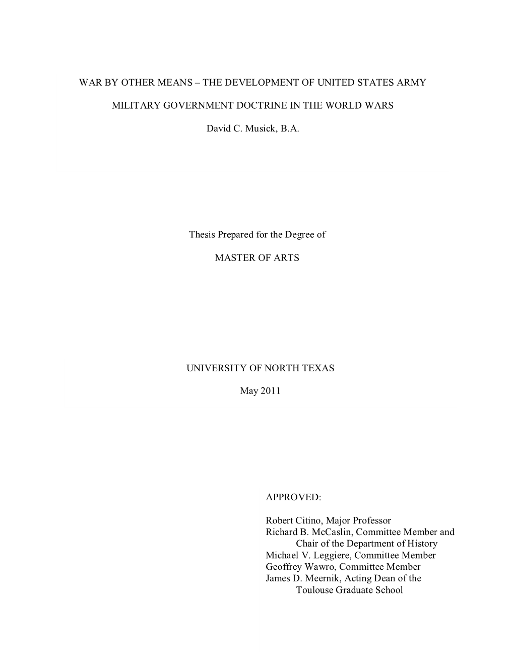 The Development of United States Army Military Government Doctrine in the World Wars