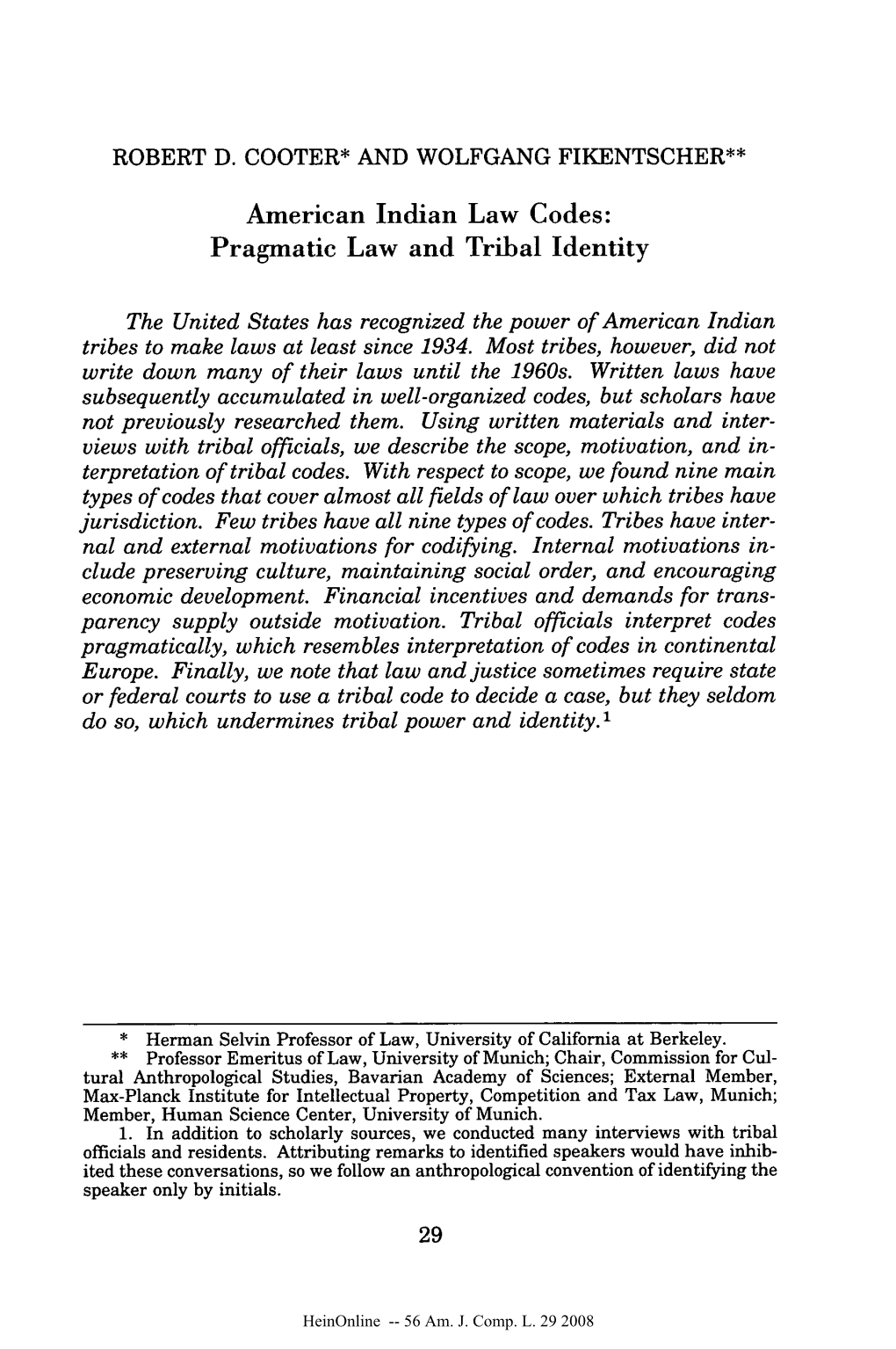 American Indian Law Codes: Pragmatic Law and Tribal Identity