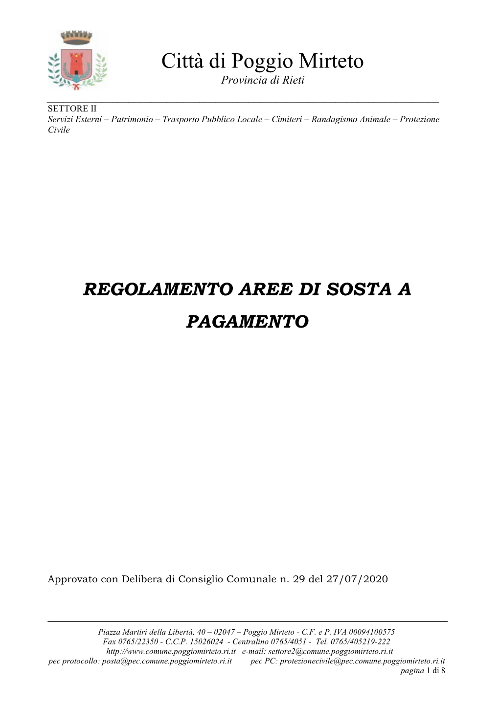 Regolamento Aree Di Sosta a Pagamento