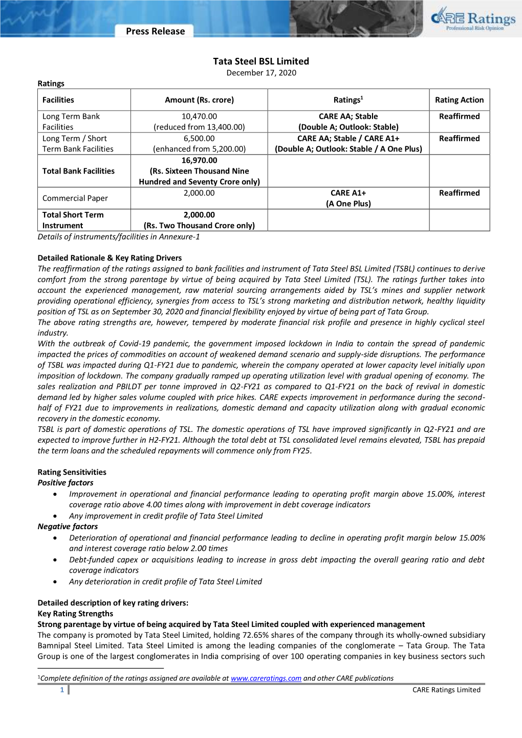 Press Release Tata Steel BSL Limited