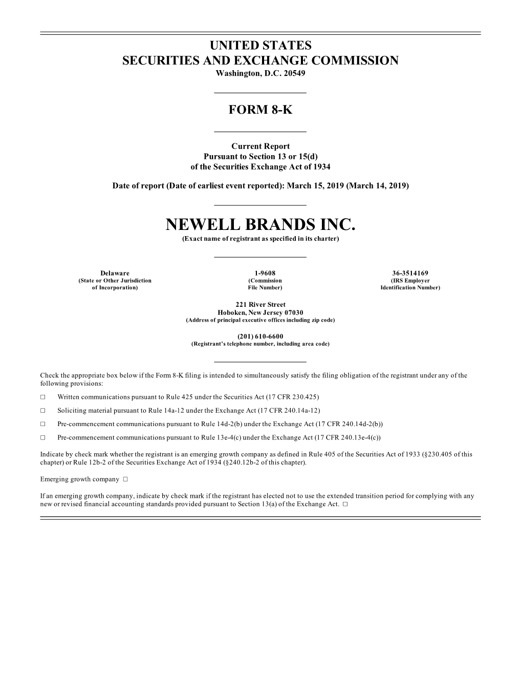 NEWELL BRANDS INC. (Exact Name of Registrant As Specified in Its Charter)