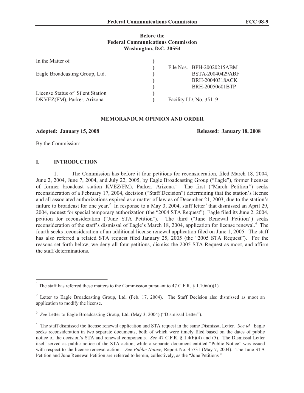 Federal Communications Commission FCC 08-9 Before the Federal