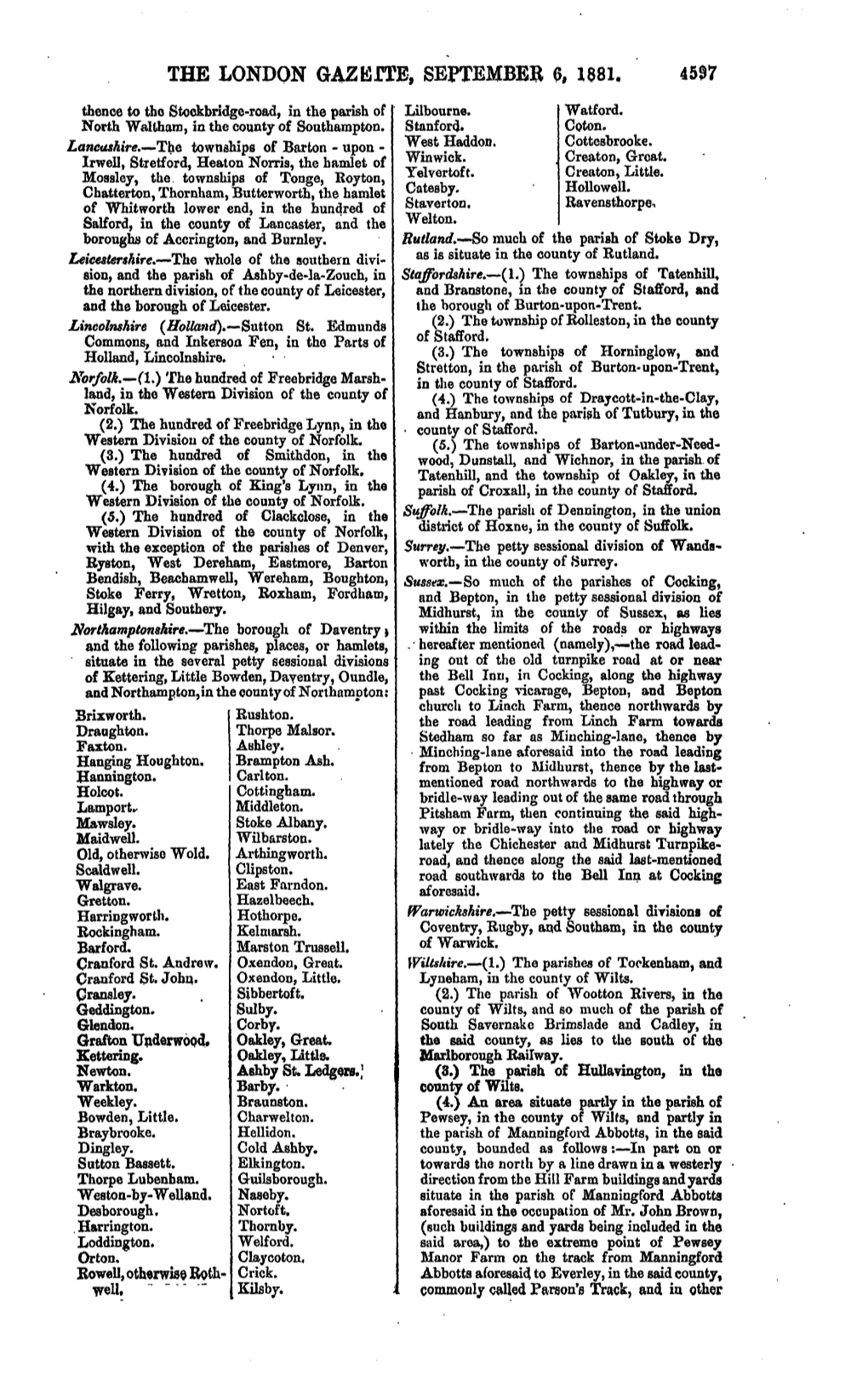 The London Gazeite, September 6, 1881. 4597