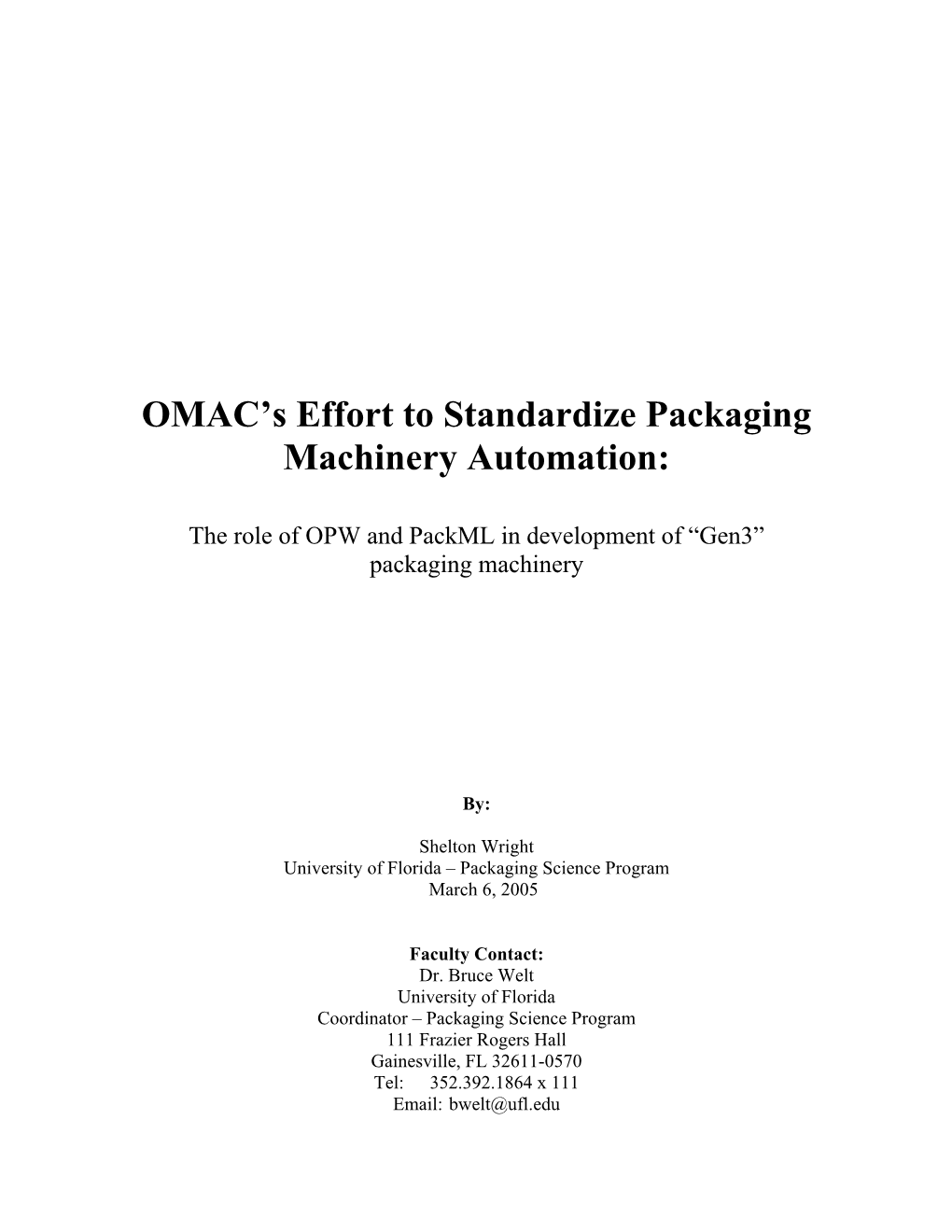 OMAC's Effort to Standardize Packaging Machinery Automation