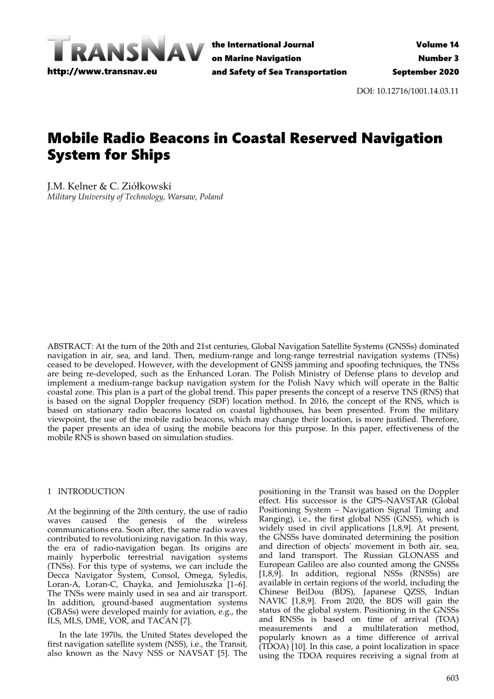 Mobile Radio Beacons in Coastal Reserved Navigation System for Ships