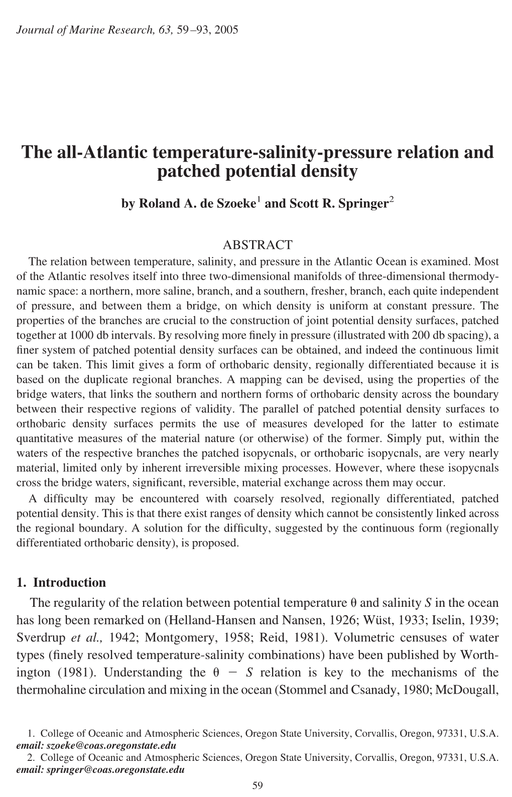 The All-Atlantic Temperature-Salinity-Pressure Relation and Patched Potential Density