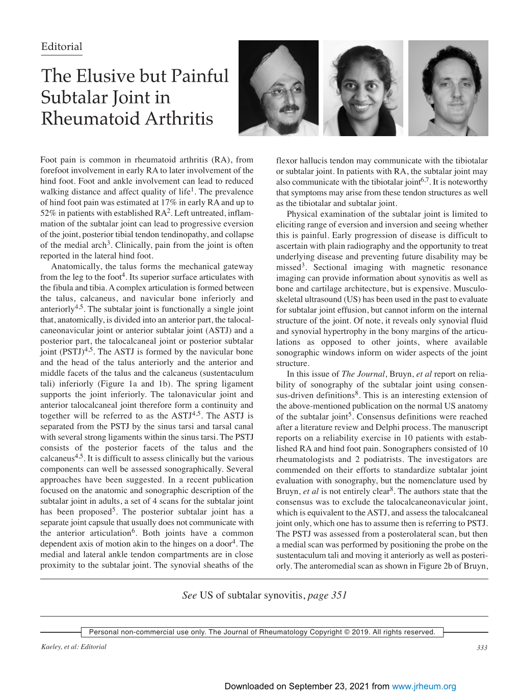 The Elusive but Painful Subtalar Joint in Rheumatoid Arthritis