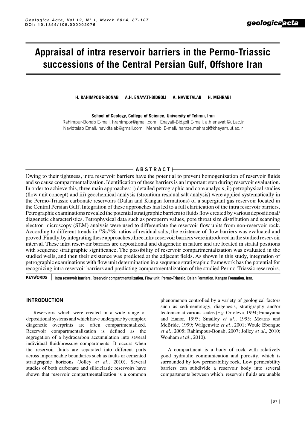 Appraisal of Intra Reservoir Barriers in the Permo-Triassic Successions of the Central Persian Gulf, Offshore Iran