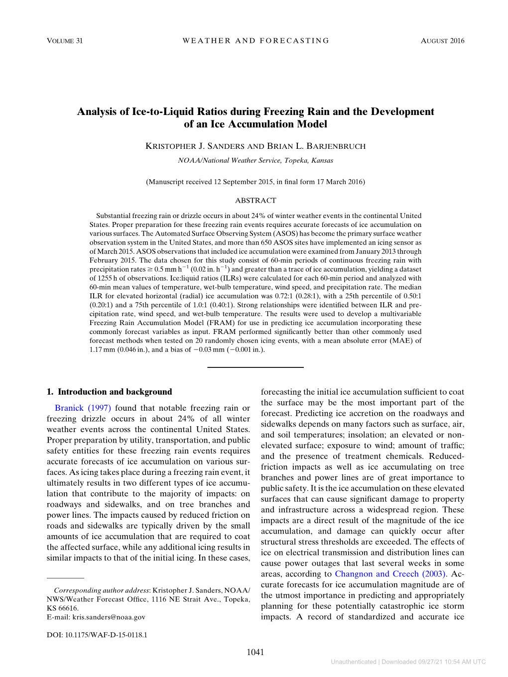 Analysis of Ice-To-Liquid Ratios During Freezing Rain and the Development of an Ice Accumulation Model