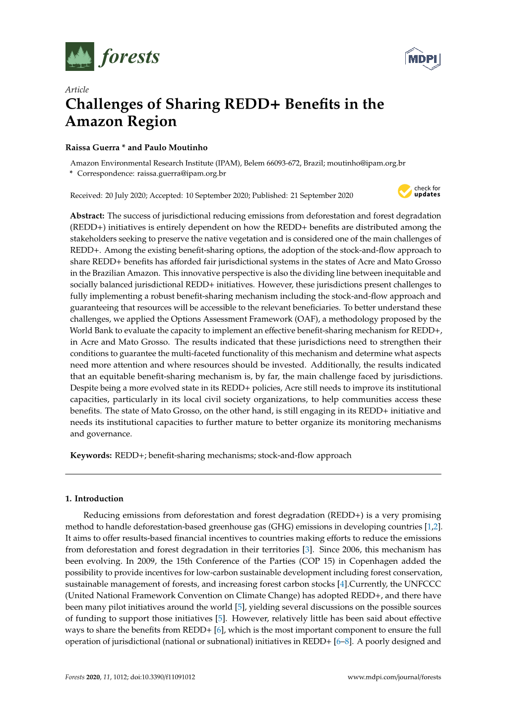 Challenges of Sharing REDD+ Benefits in the Amazon Region