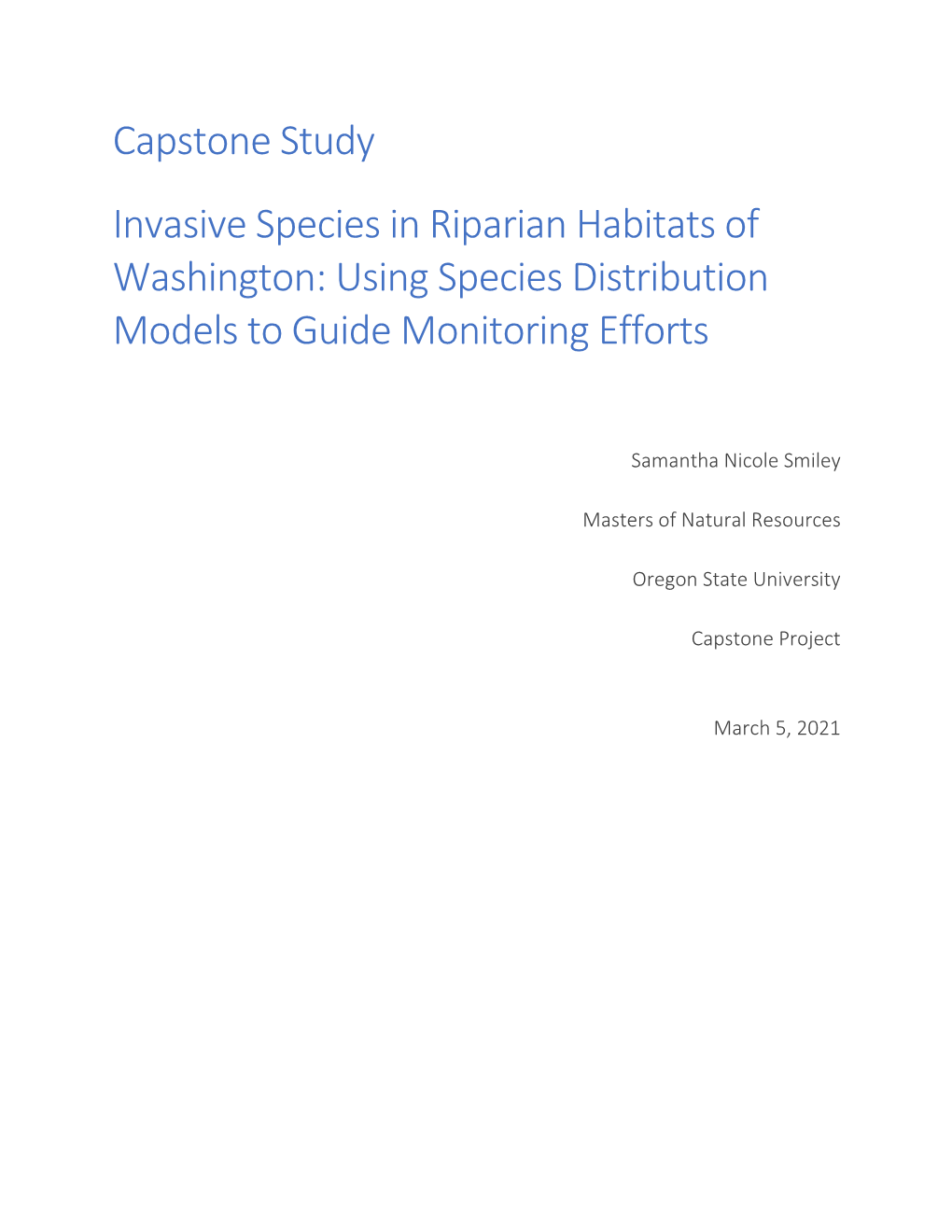 Capstone Study Invasive Species in Riparian Habitats of Washington