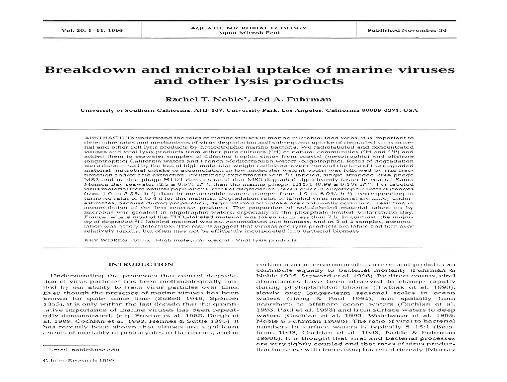 Breakdown and Microbial Uptake of Marine Viruses and Other Lysis Products