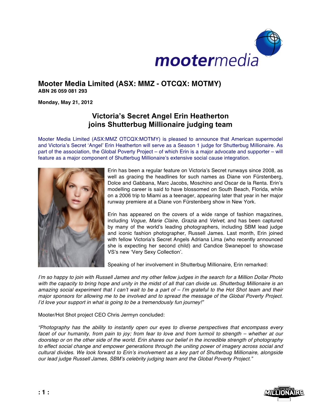 Mooter Media Limited (ASX: MMZ - OTCQX: MOTMY) ABN 26 059 081 293