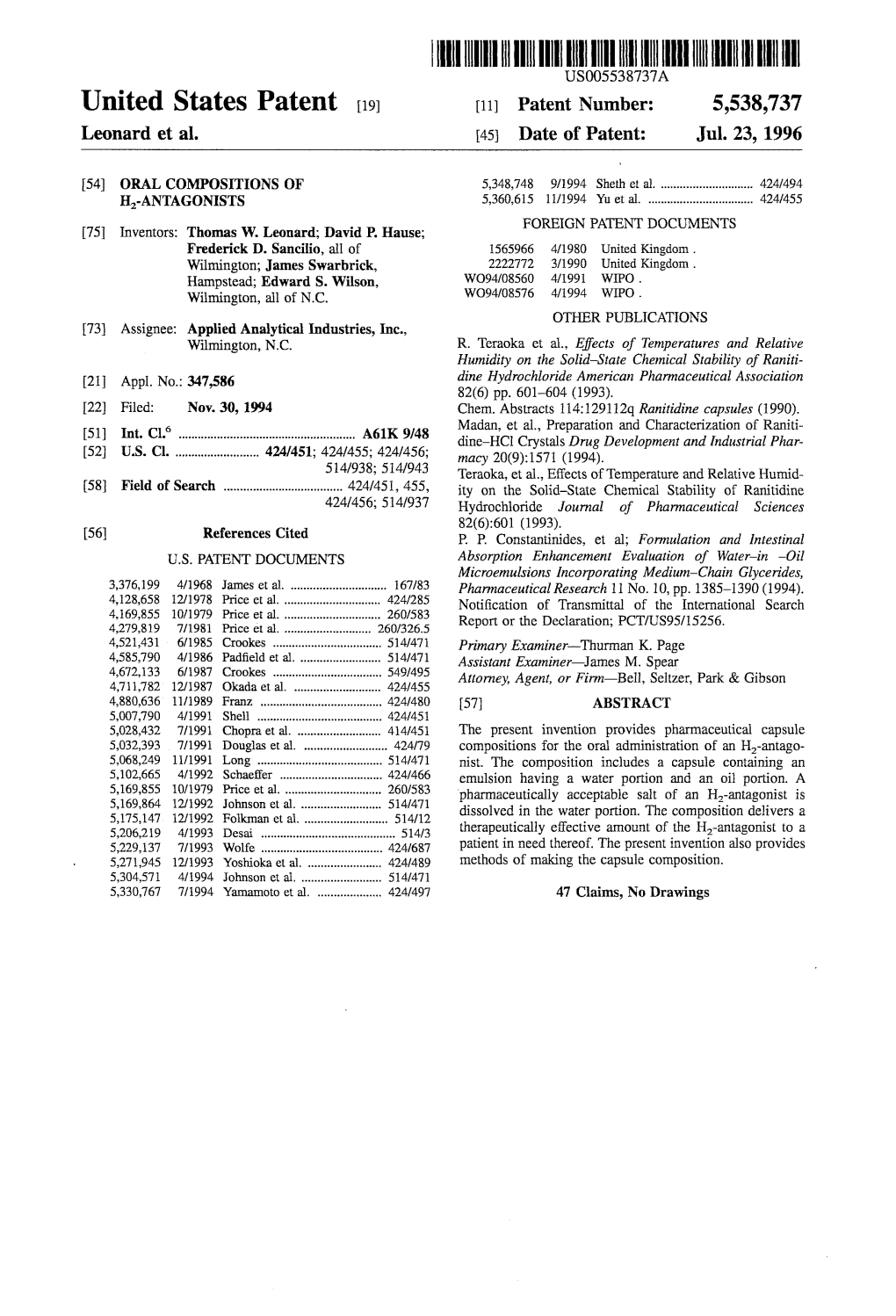 US5538737.Pdf