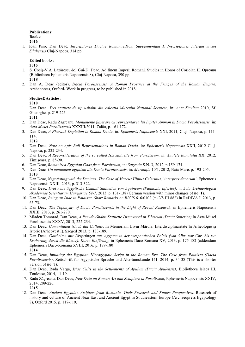 List of Publications