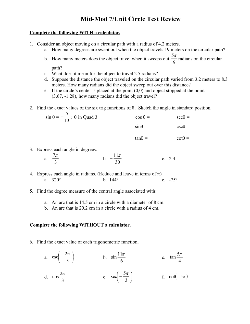 1. Consider an Object Moving on a Circular Path with a Radius of 4.2 Meters