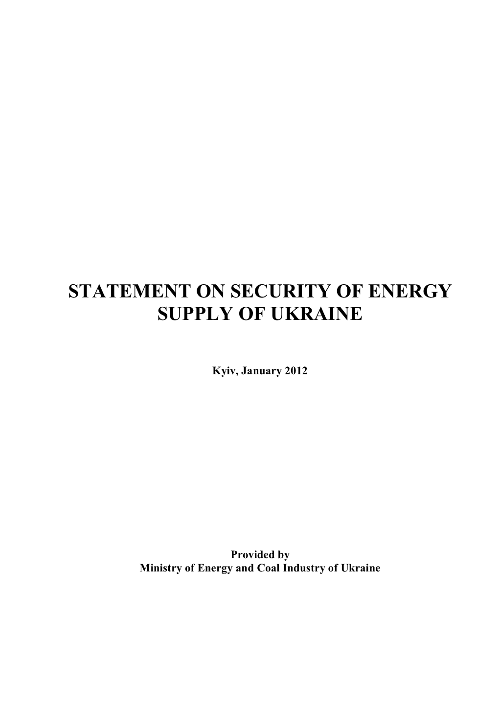 Statement on Security of Energy Supply of Ukraine