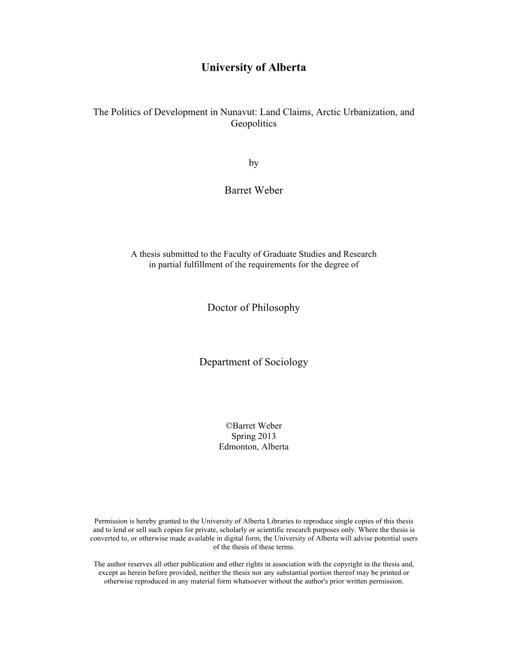 The Politics of Development in Nunavut: Land Claims, Arctic Urbanization, and Geopolitics