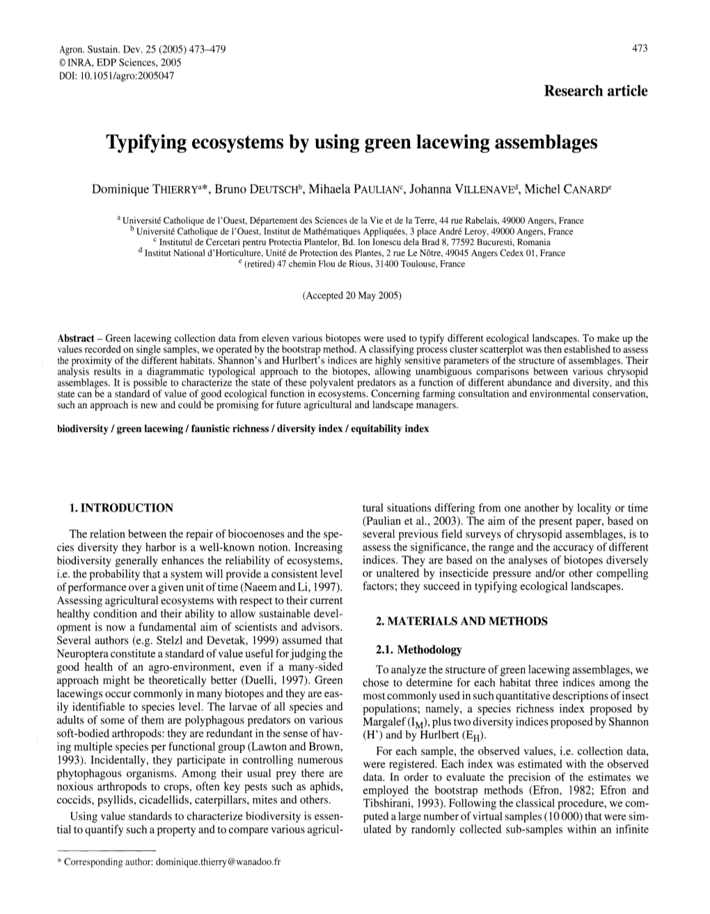 Typifying Ecosystems by Using Green Lacewing Assemblages