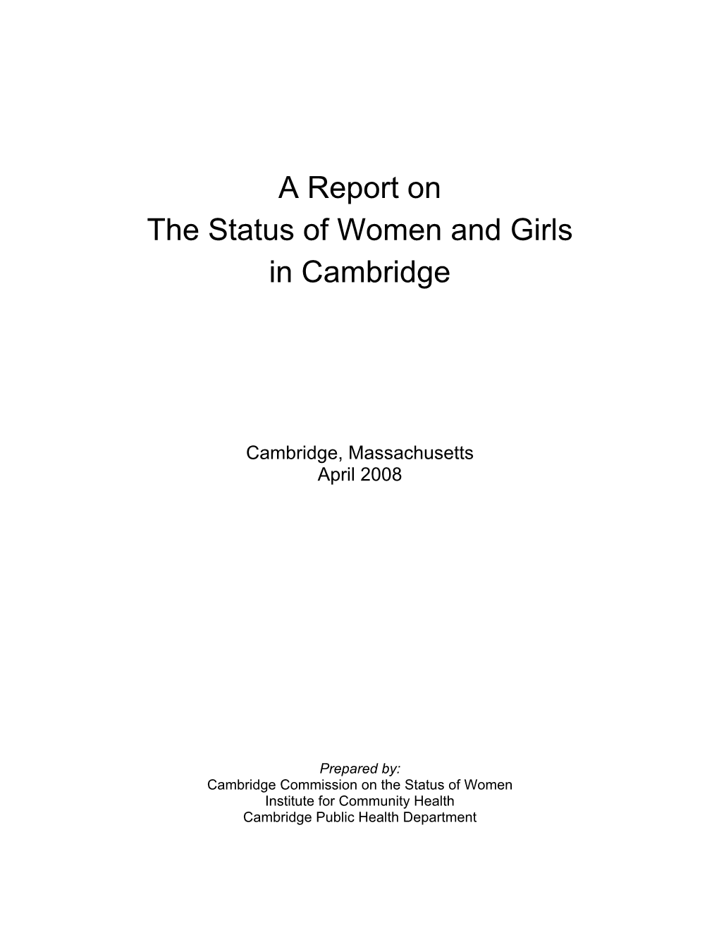 A Report on the Status of Women and Girls in Cambridge