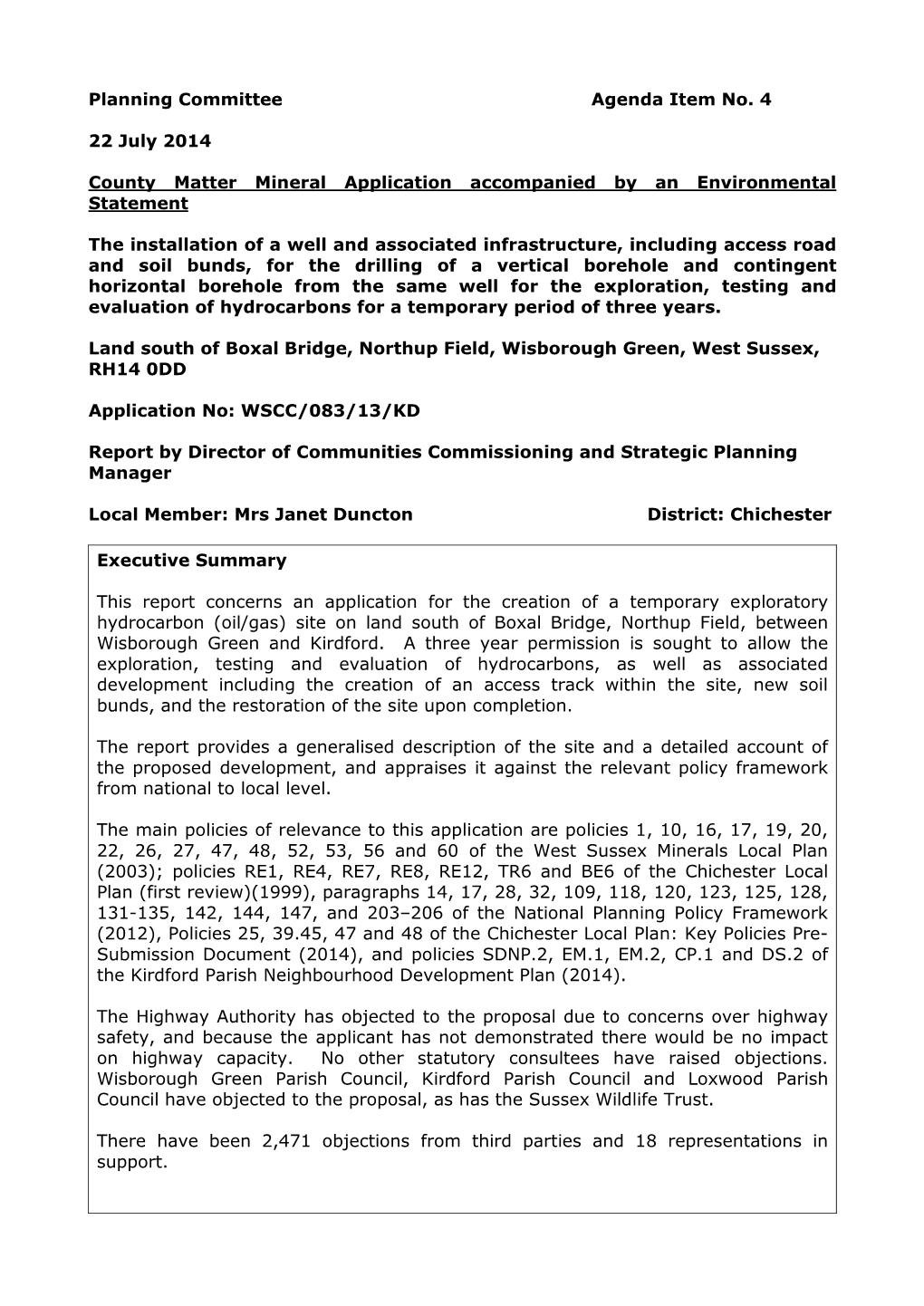 Planning Committee County Matter Mineral Application Accompanied