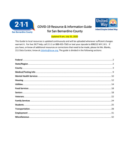 COVID-19 Resource & Information Guide for San Bernardino County