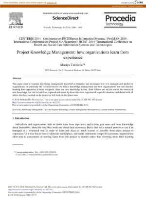 Project Knowledge Management: How Organizations Learn from Experience