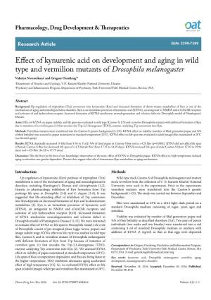 Effect of Kynurenic Acid on Development and Aging in Wild Type and Vermilion Mutants of Drosophila Melanogaster