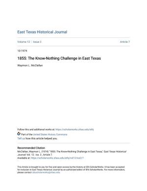 1855: the Know-Nothing Challenge in East Texas