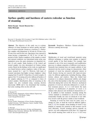 Surface Quality and Hardness of Eastern Redcedar As Function of Steaming