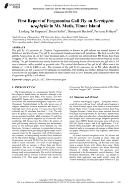 First Report of Fergusonina Gall Fly on Eucalyptus Urophylla in Mt. Mutis