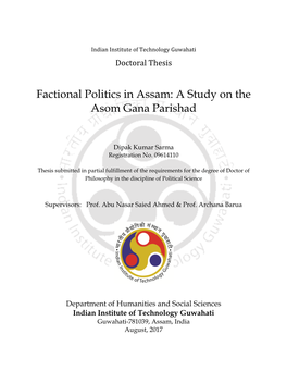 Factional Politics in Assam: a Study on the Asom Gana Parishad