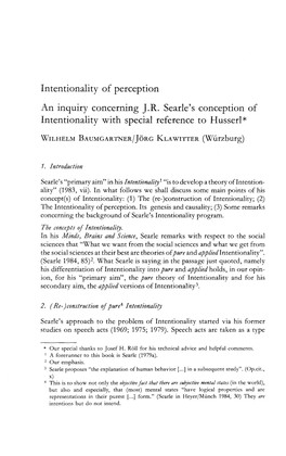 Intentionality of Perception an Inquiry Concerning J .R. Searle's