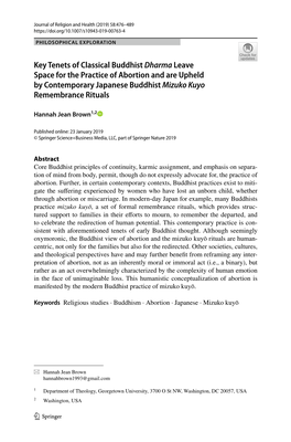 Key Tenets of Classical Buddhist Dharma Leave Space for the Practice of Abortion and Are Upheld by Contemporary Japanese Buddhist Mizuko Kuyo Remembrance Rituals
