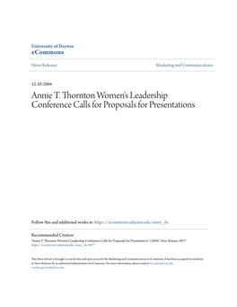 Annie T. Thornton Women's Leadership Conference Calls for Proposals for Presentations