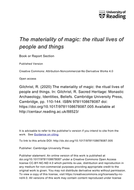 The Materiality of Magic: the Ritual Lives of People and Things