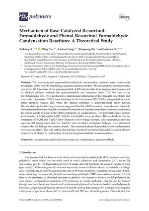 Mechanism of Base-Catalyzed Resorcinol- Formaldehyde and Phenol-Resorcinol-Formaldehyde Condensation Reactions: a Theoretical Study