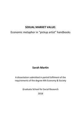 SEXUAL MARKET VALUE: Economic Metaphor in “Pickup Artist” Handbooks