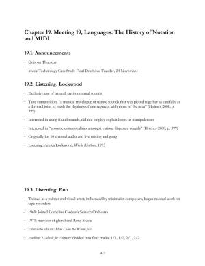 Languages: the History of Notation and MIDI, Lecture 19