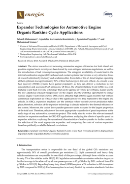 Expander Technologies for Automotive Engine Organic Rankine Cycle Applications