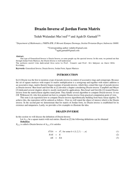 Drazin Inverse of Jordan Form Matrix