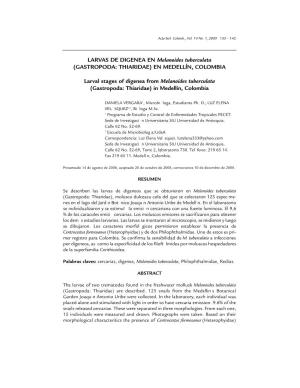 LARVAS DE DIGENEA EN Melanoides Tuberculata (GASTROPODA: THIARIDAE) EN MEDELLÍN, COLOMBIA