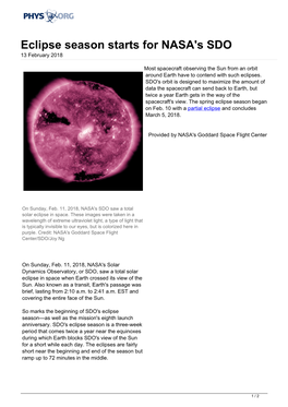 Eclipse Season Starts for NASA's SDO 13 February 2018