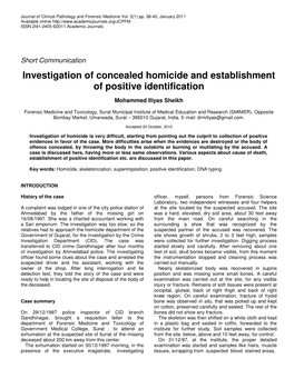 Investigation of Concealed Homicide and Establishment of Positive Identification