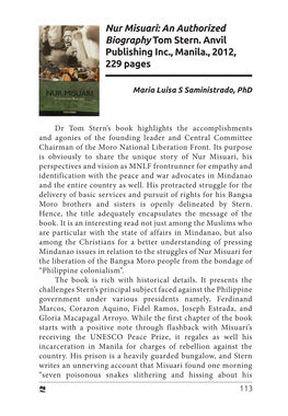 Nur Misuari: an Authorized Biography Tom Stern. Anvil Publishing Inc., Manila., 2012, 229 Pages