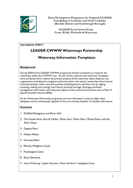 LEADER CWWW Waterways Partnership Waterway Information Templates