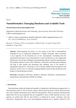 Nanoinformatics: Emerging Databases and Available Tools